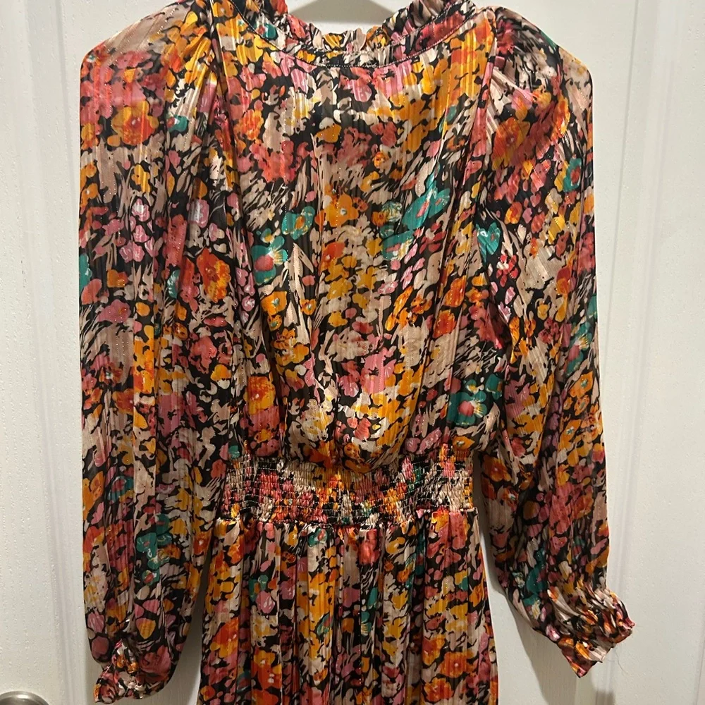 Umgee Women’s Floral Long Sleeve Tie-Neck Dress - Picture 9 of 12